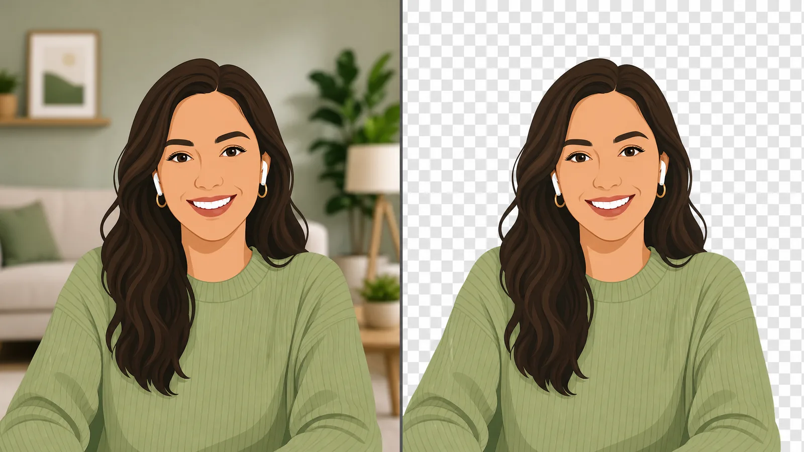 Side-by-side comparison of a blurred background versus a fully removed transparent background