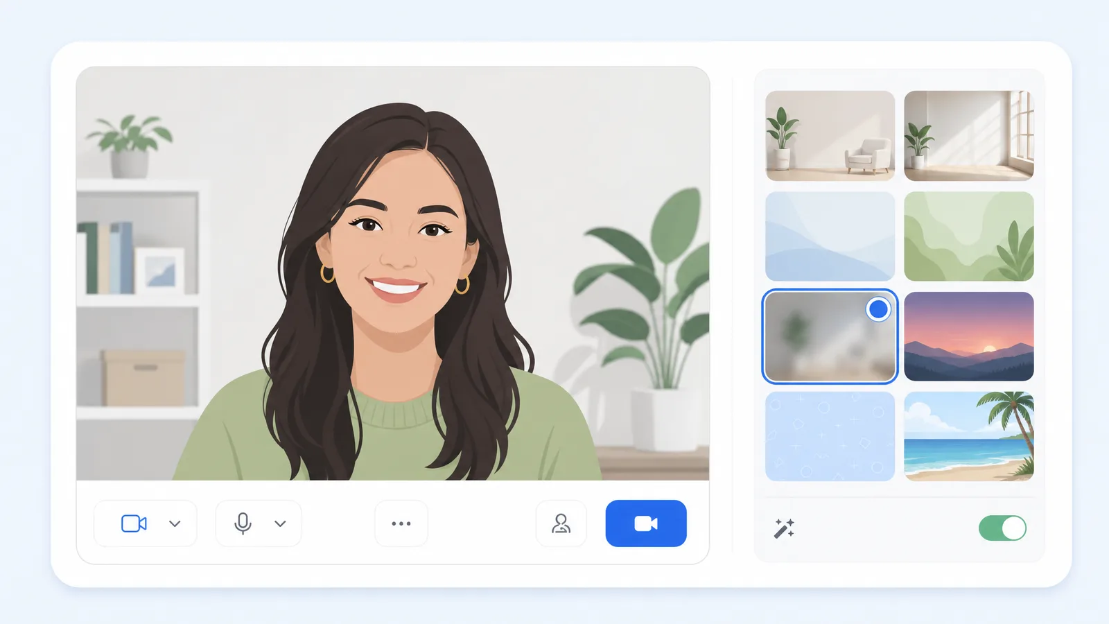 Illustration of the Microsoft Teams background blur effect applied before joining a call