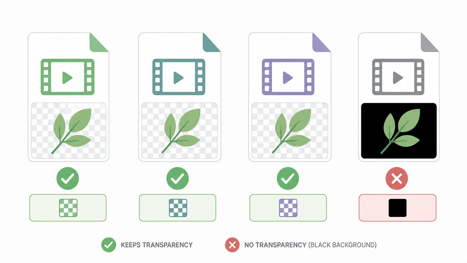 Comparison chart of video formats showing which ones keep a transparent alpha channel