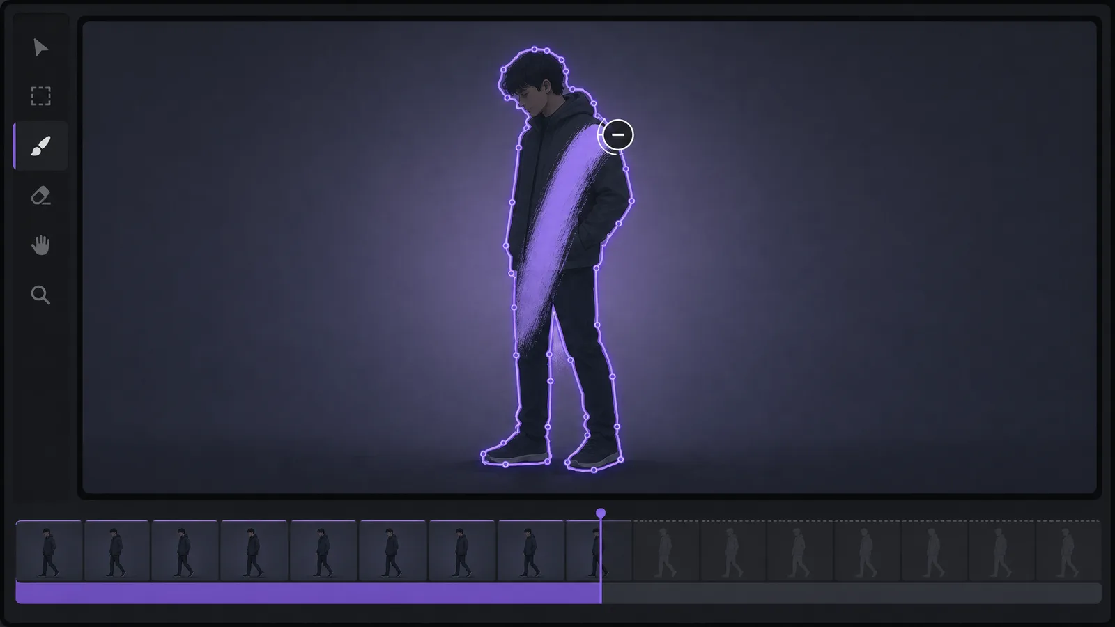 Roto Brush selection in the After Effects Layer panel with the subject isolated from the background