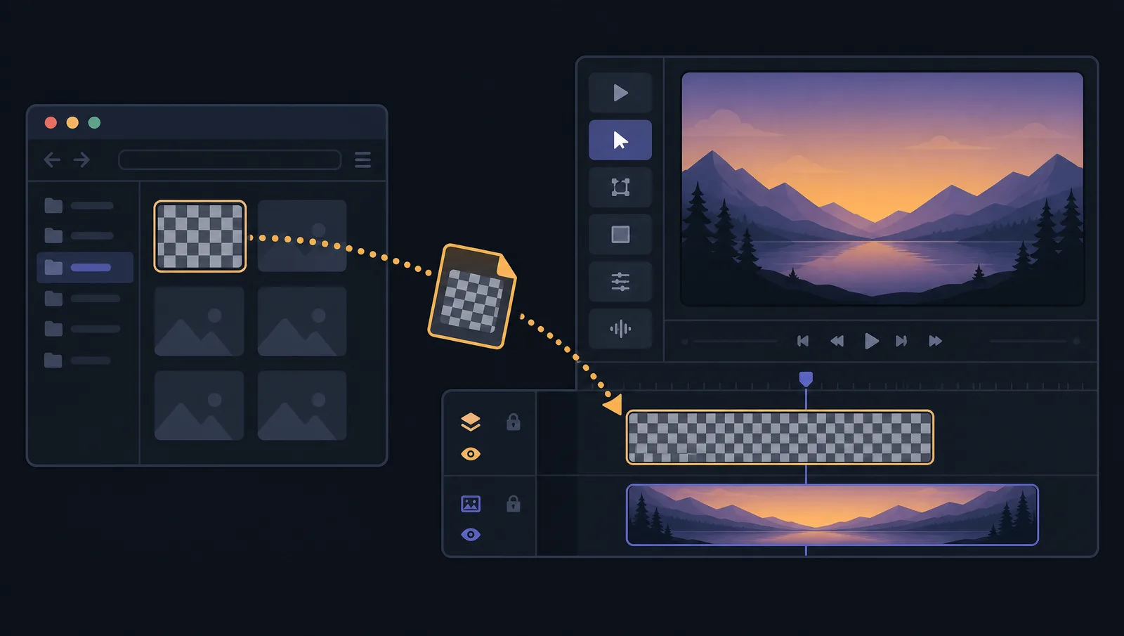 A transparent WebM clip imported into a Premiere Pro timeline and composited over a new background