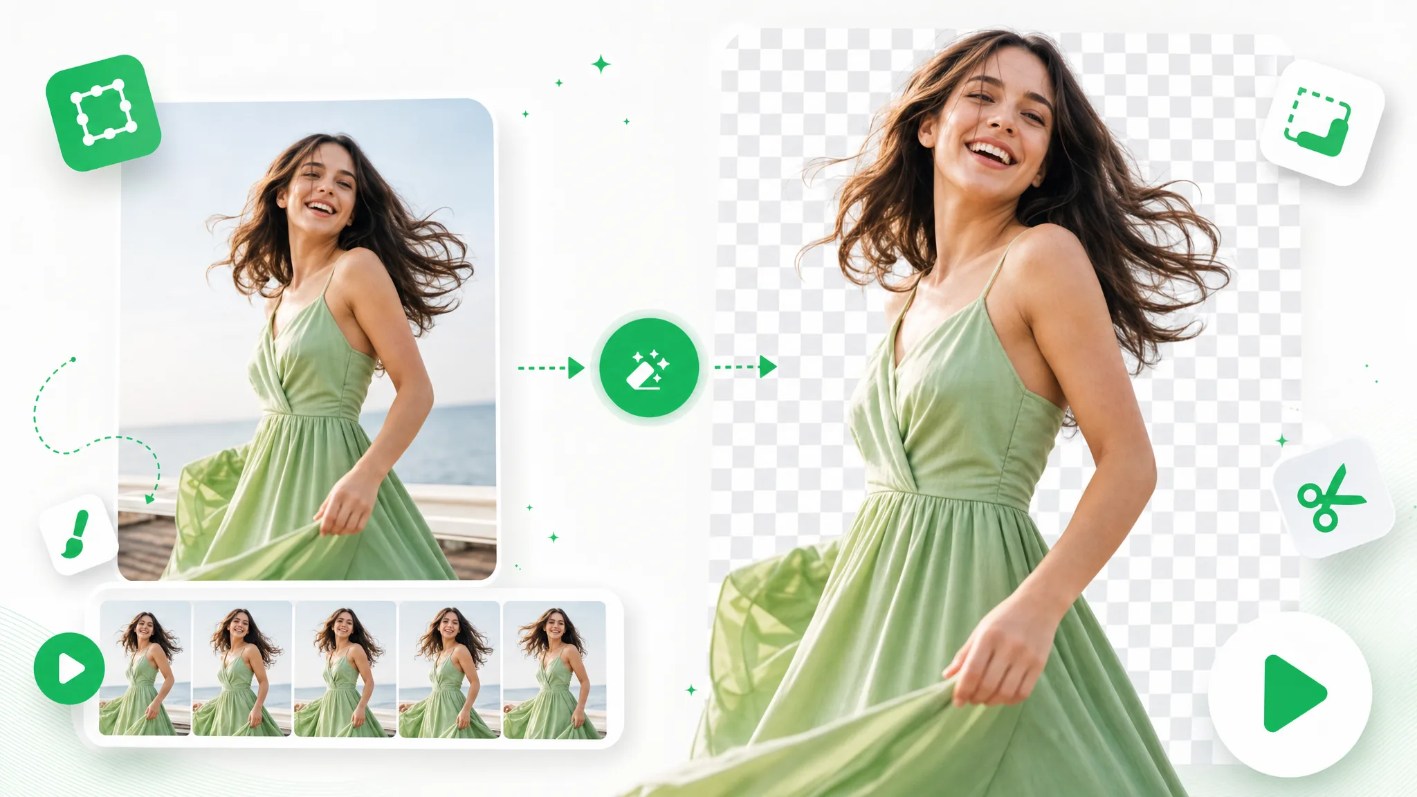 Removing the background from an animated GIF onto a transparent checkerboard.
