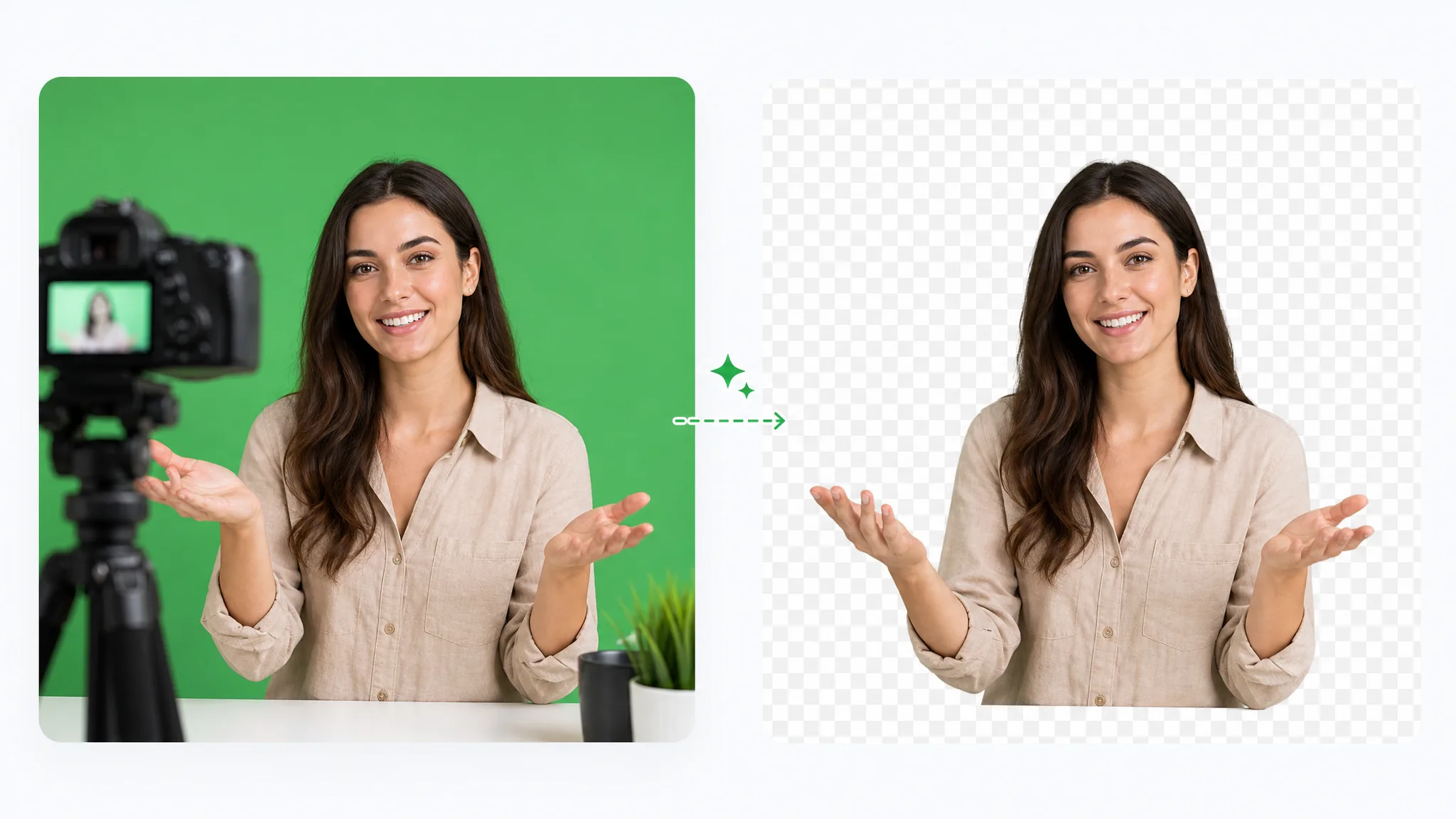 Removing a green screen from a video to leave a clean transparent cutout.